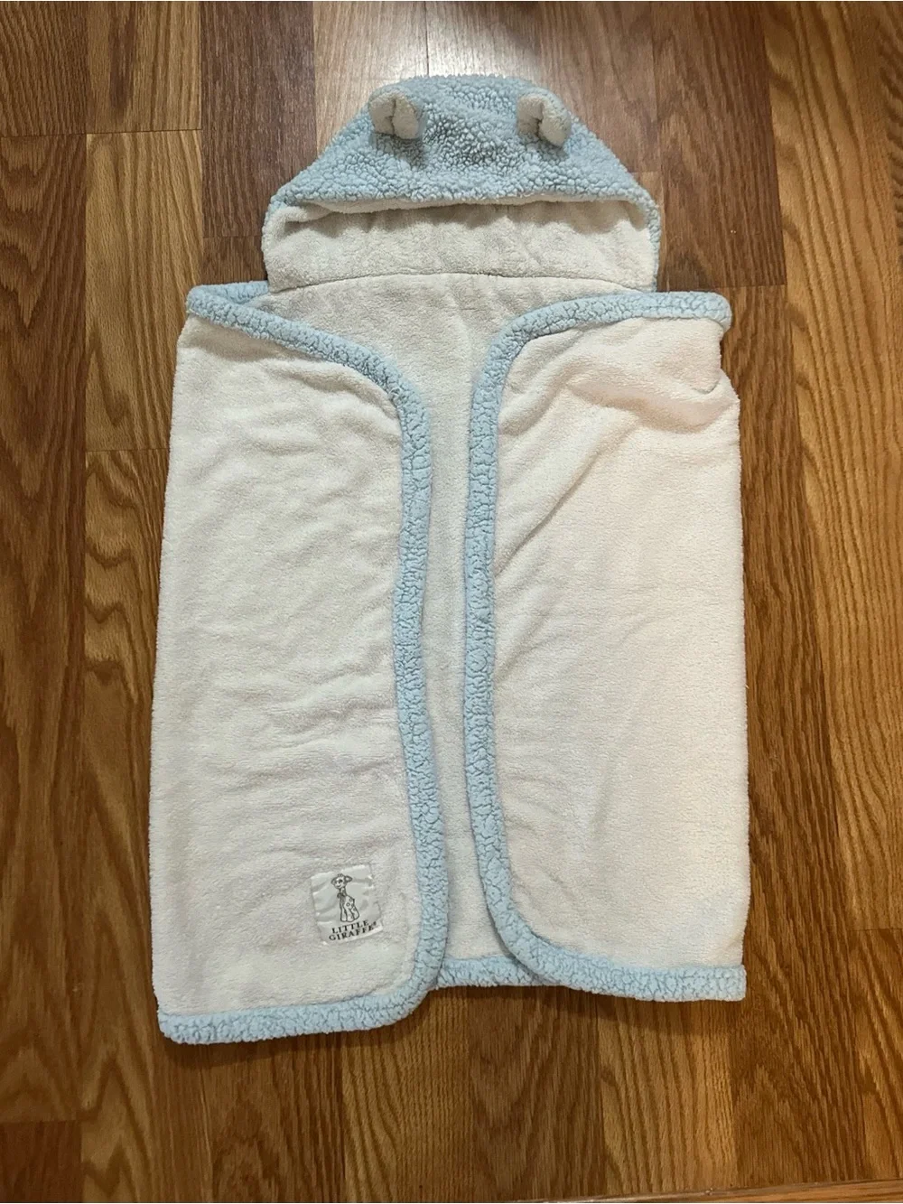 Little Giraffe chenille blue hooded towel with bear ears